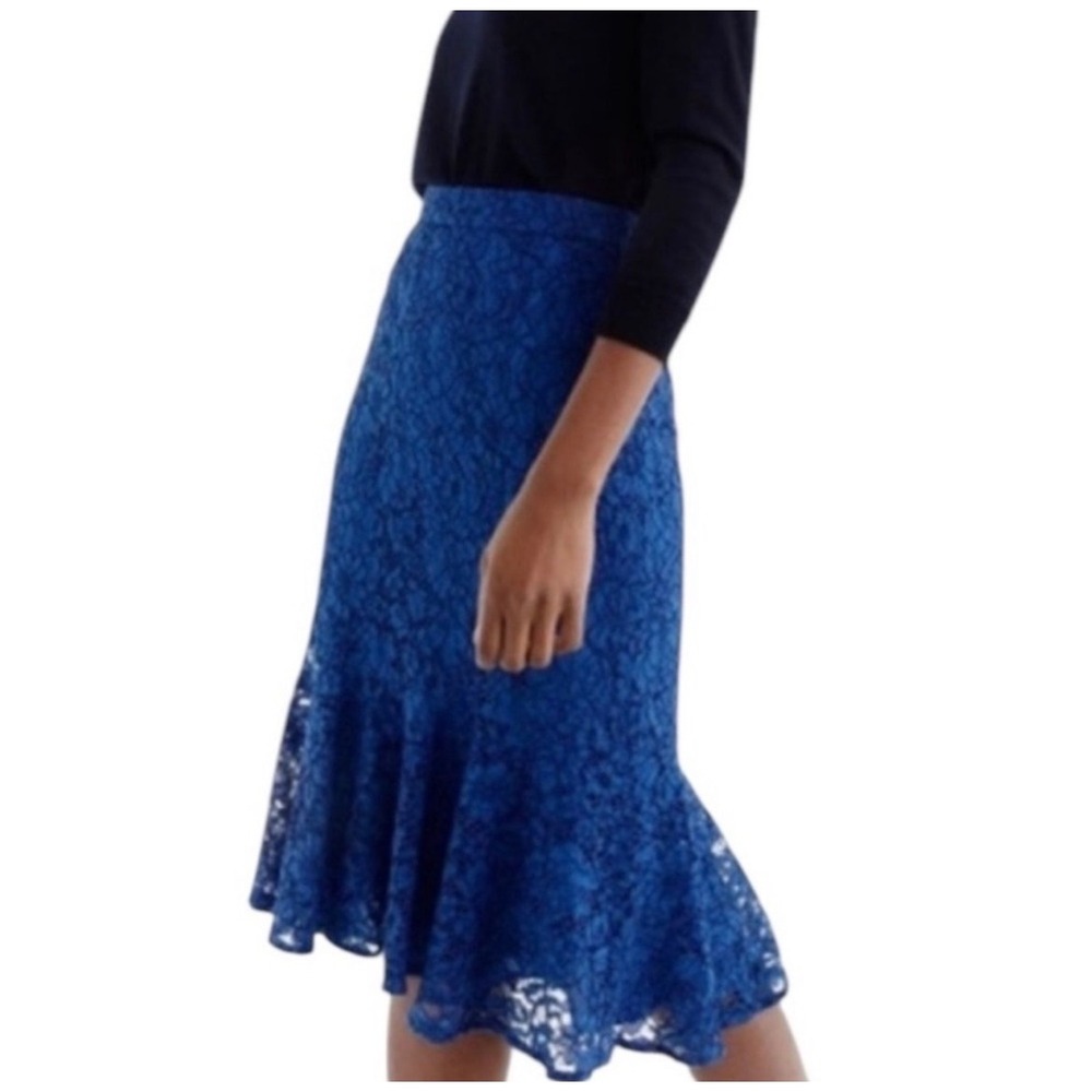 J.Crew Floral Lace Flounce Skirt Women Size 0 Blue Elegant Holiday